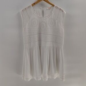 Izzy & Lola Dress Size Large White Eyelet Detail Flowy Sleeveless